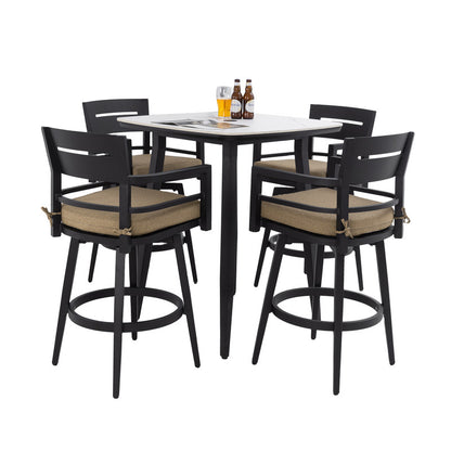 Barvallo 5-Piece Aluminum 41.7 in. Outdoor Bistro Set with Swivel Chairs and Sunbrella Silver Cushion and Umbrella Hole