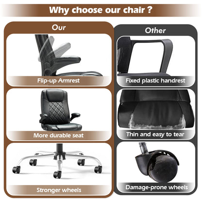 Ergonomic PU Leather Desk Chair with Lumbar Support, Adjustable Height