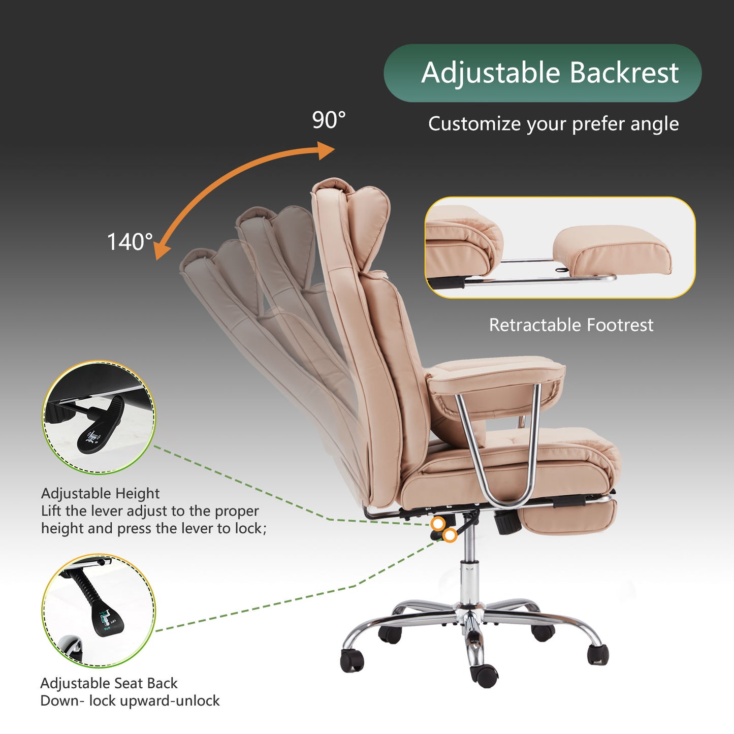 Big & Tall Executive Office Chair with Footrest – Reclining High-Back Leather Chair, Heavy-Duty Support up to 400 lbs