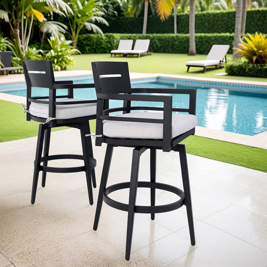 Barvallo Swivel Aluminum Outdoor Bar Stool with Sunbrella Cast Silver Cushion (2-Pack)