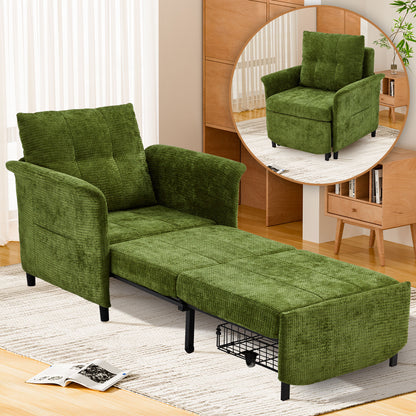 4-in-1 Convertible Sleeper Chair, 79" Pull-Out Chair Bed with Adjustable Backrest, 500 lb Capacity Single Sofa Bed with Pillow for Living Room & Small Spaces