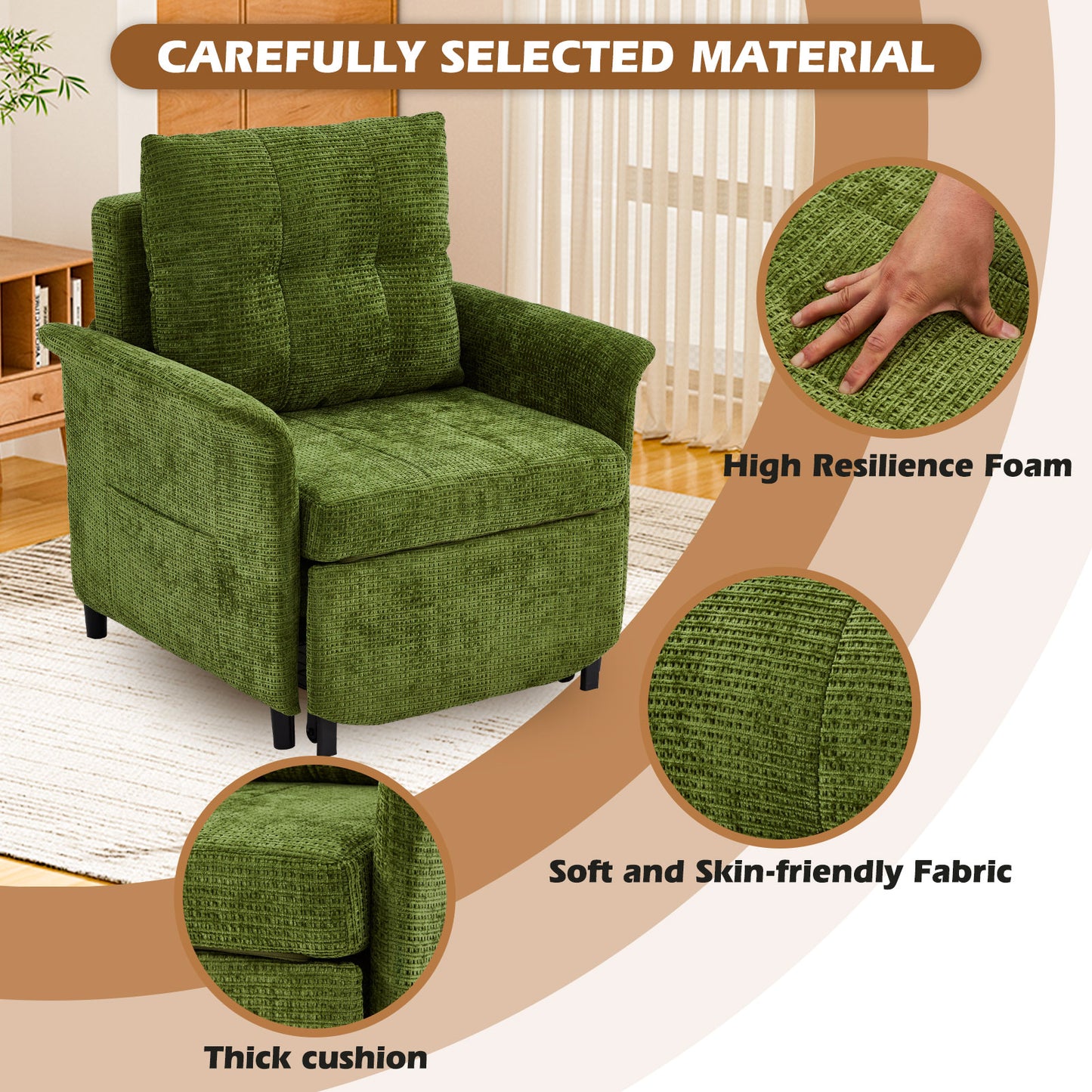 4-in-1 Convertible Sleeper Chair, 79" Pull-Out Chair Bed with Adjustable Backrest, 500 lb Capacity Single Sofa Bed with Pillow for Living Room & Small Spaces