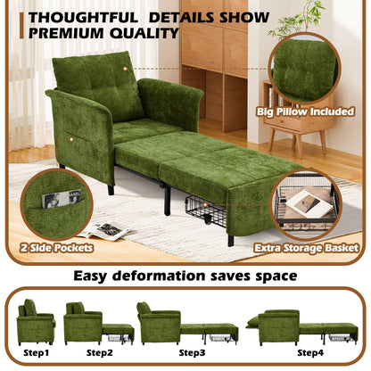 4-in-1 Convertible Sleeper Chair, 79" Pull-Out Chair Bed with Adjustable Backrest, 500 lb Capacity Single Sofa Bed with Pillow for Living Room & Small Spaces