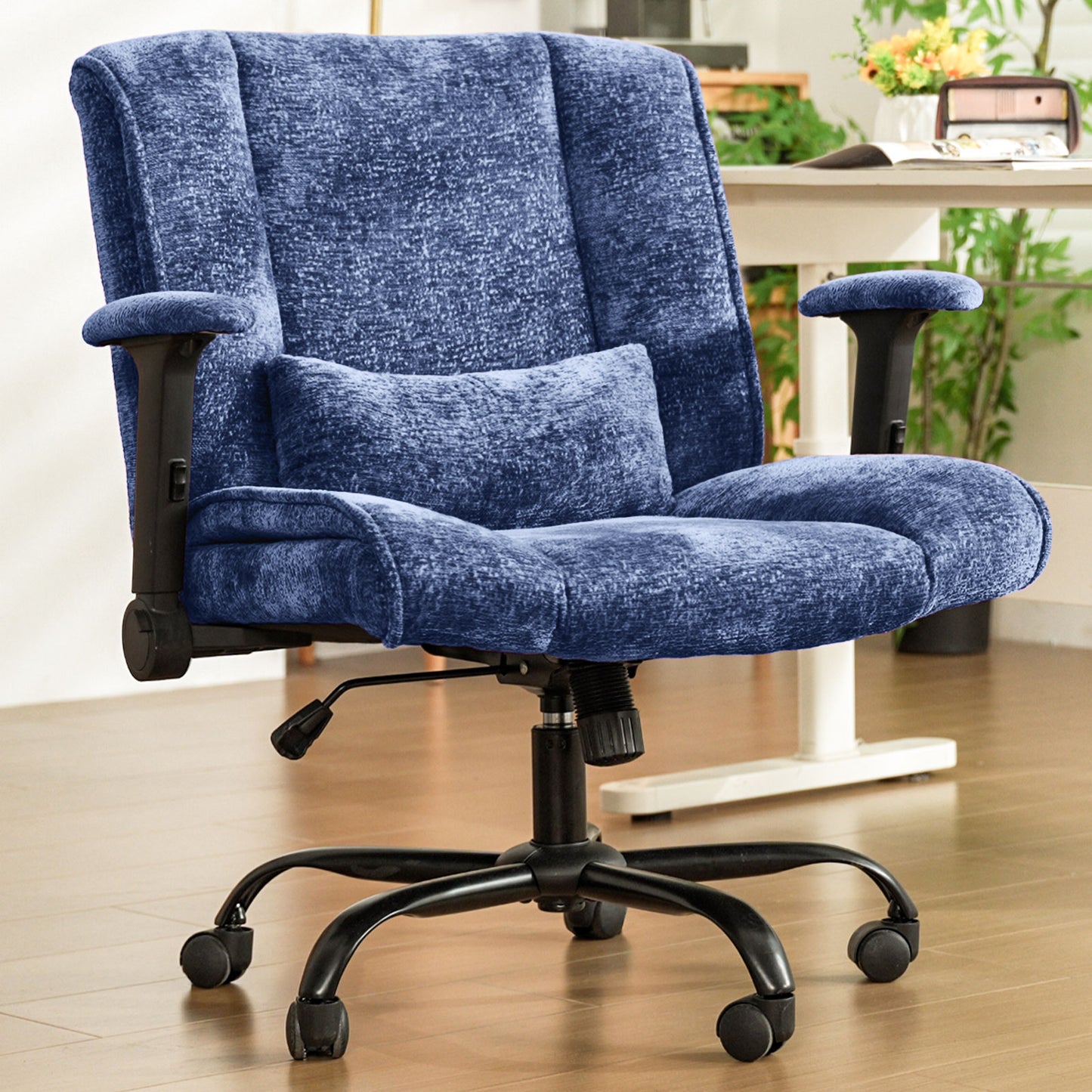 Criss Cross Office Chair with Wheels & Flip-Up Arms, Wide Cross-Legged Desk Chair with Lumbar Support & Adjustable Tilt for Home Office & Bedroom