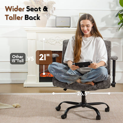 Criss Cross Office Chair with Wheels & Flip-Up Arms, Wide Cross-Legged Desk Chair with Lumbar Support & Adjustable Tilt for Home Office & Bedroom