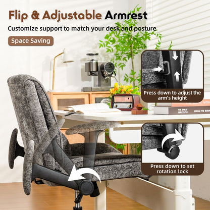Criss Cross Office Chair with Wheels & Flip-Up Arms, Wide Cross-Legged Desk Chair with Lumbar Support & Adjustable Tilt for Home Office & Bedroom
