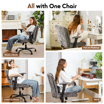 Criss Cross Office Chair with Wheels & Flip-Up Arms, Wide Cross-Legged Desk Chair with Lumbar Support & Adjustable Tilt for Home Office & Bedroom