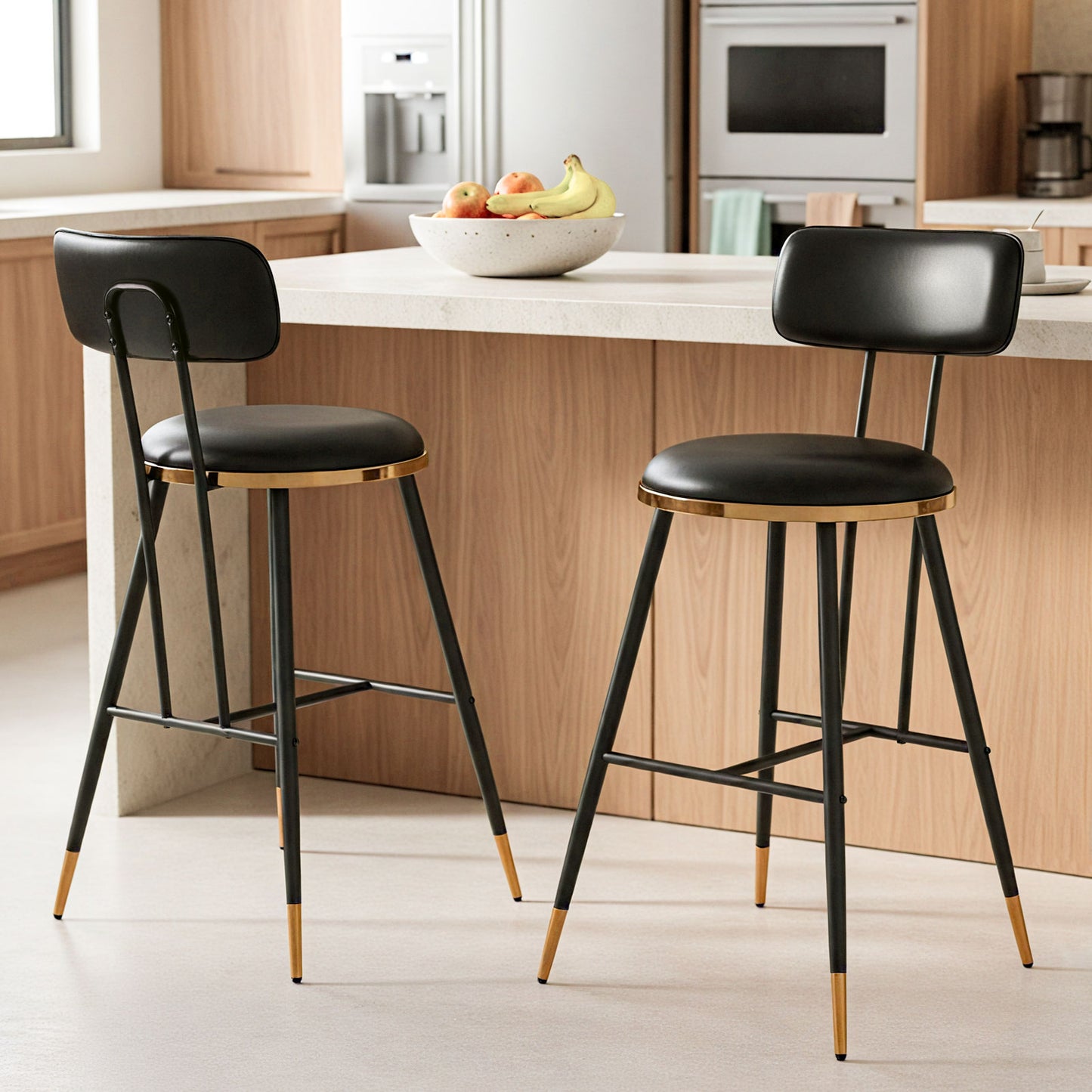 Bar Stools Set of 2, 26" Counter Height Upholstered Bar Chairs with Back for Kitchen Island & Home Bar