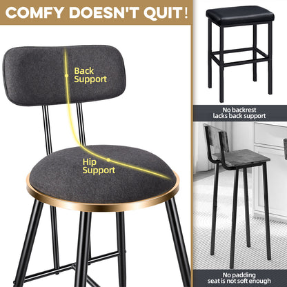Bar Stools Set of 3, 26" Counter Height Upholstered Bar Chairs with Back for Kitchen Island & Home Bar (Copy)