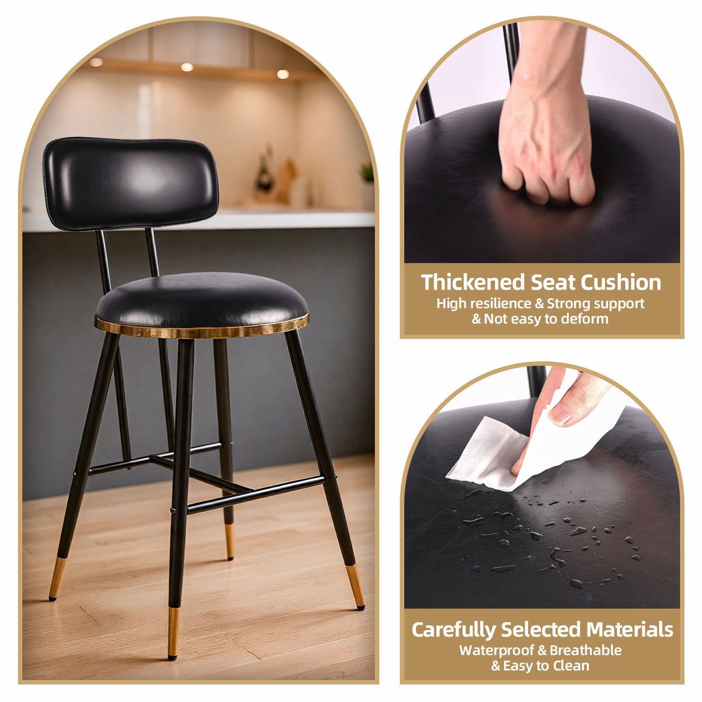Bar Stools Set of 2, 26" Counter Height Upholstered Bar Chairs with Back for Kitchen Island & Home Bar