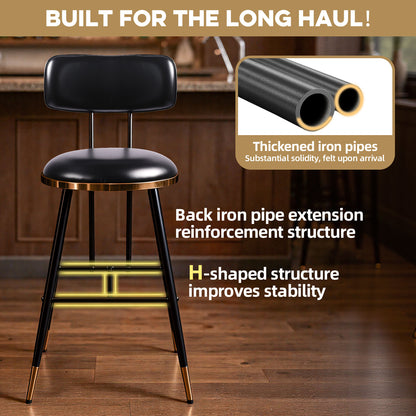 Bar Stools Set of 2, 26" Counter Height Upholstered Bar Chairs with Back for Kitchen Island & Home Bar