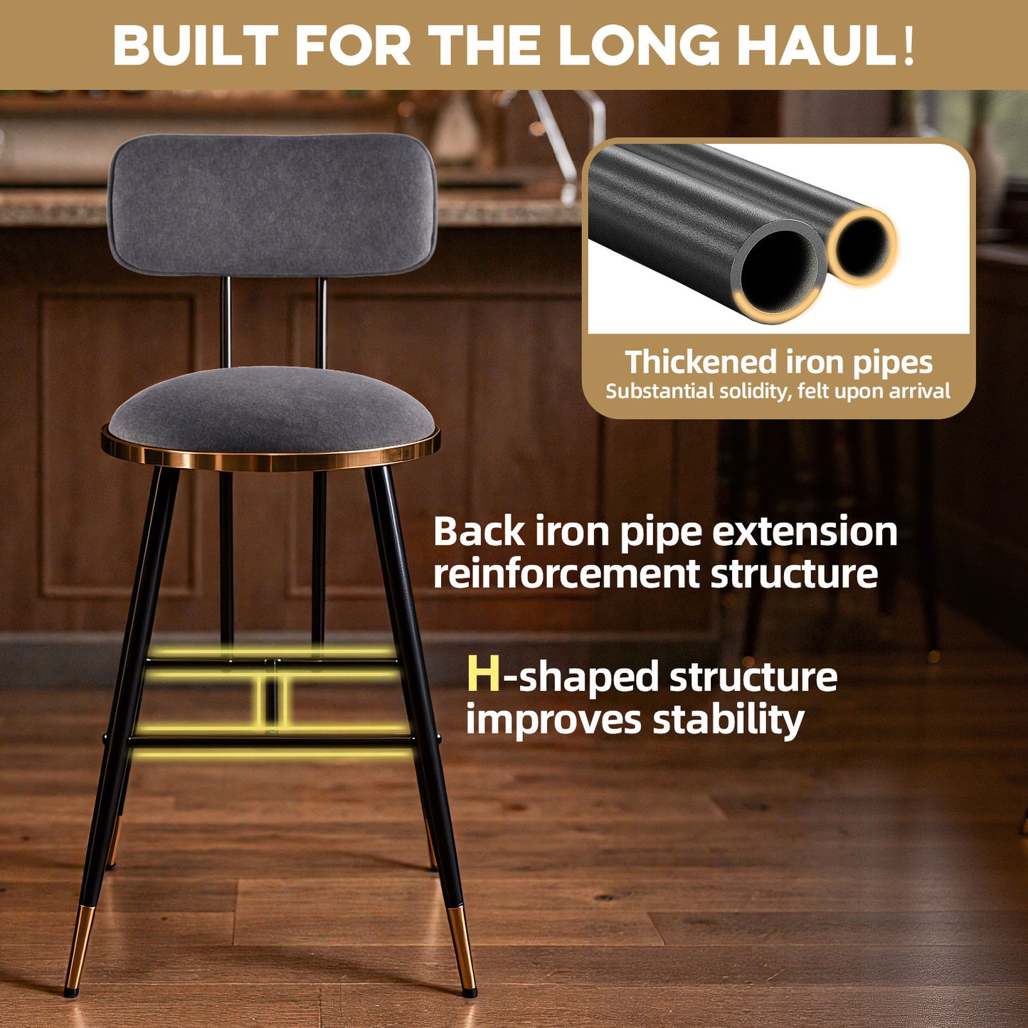 Bar Stools Set of 3, 26" Counter Height Upholstered Bar Chairs with Back for Kitchen Island & Home Bar (Copy)