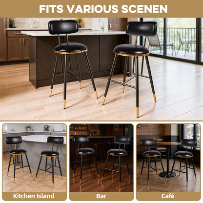 Bar Stools Set of 2, 26" Counter Height Upholstered Bar Chairs with Back for Kitchen Island & Home Bar