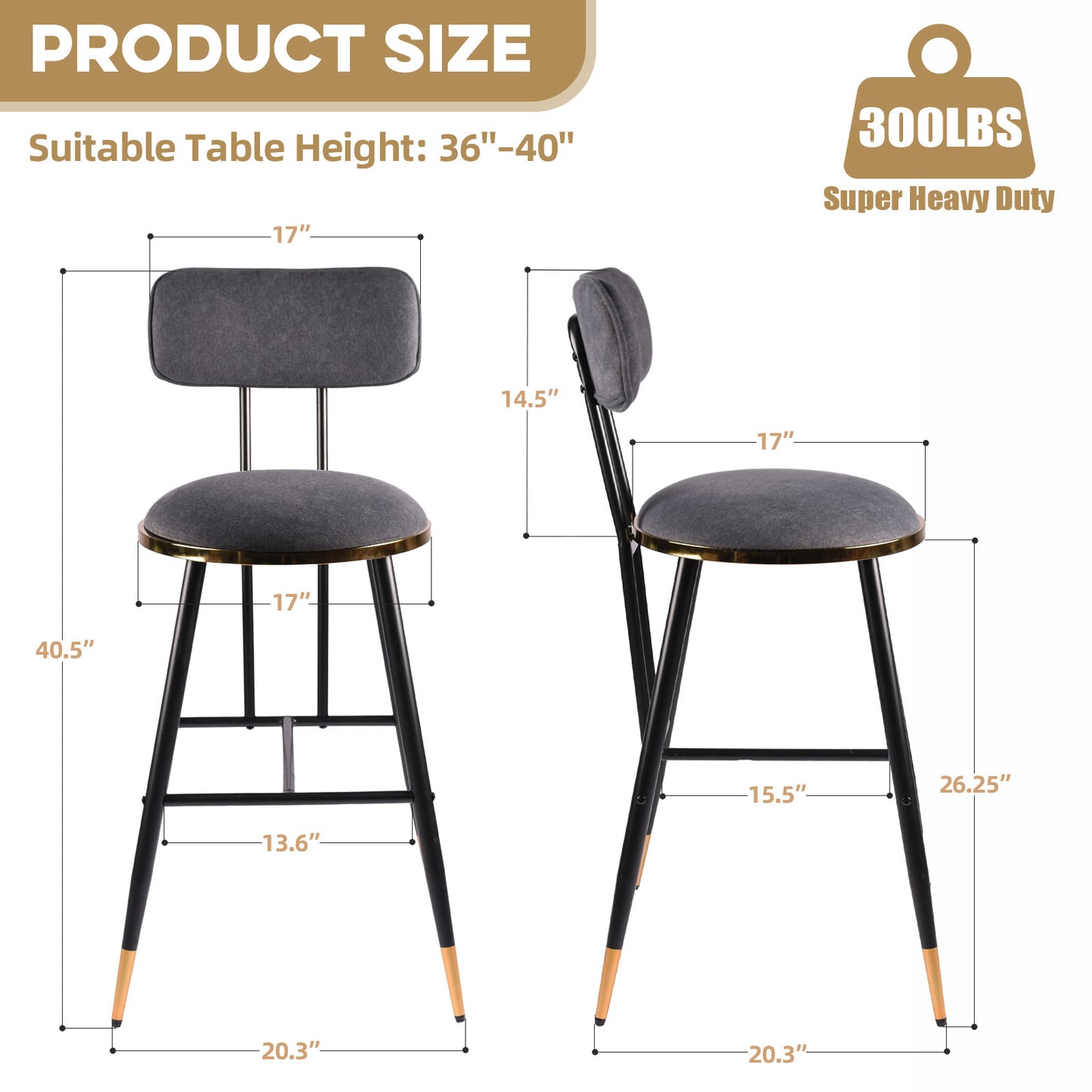 Bar Stools Set of 3, 26" Counter Height Upholstered Bar Chairs with Back for Kitchen Island & Home Bar (Copy)