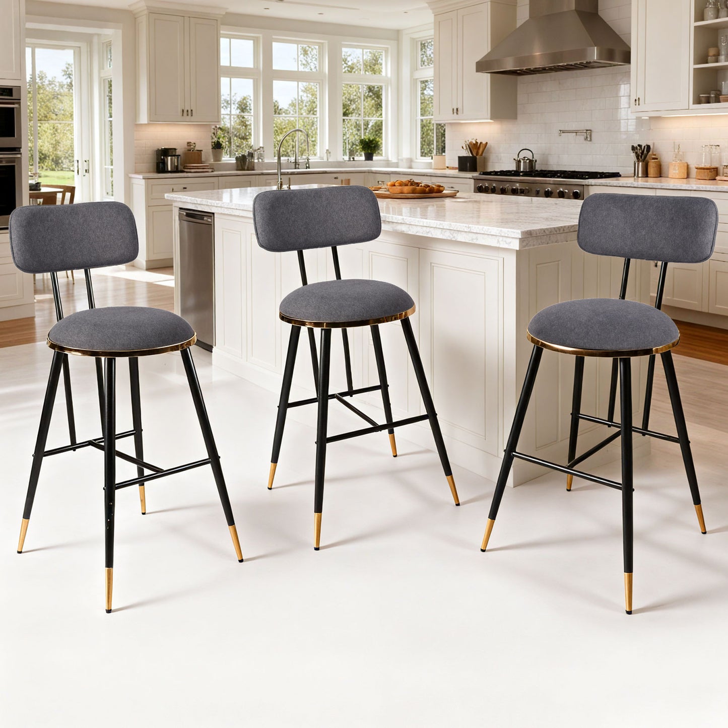 Bar Stools Set of 3, 26" Counter Height Upholstered Bar Chairs with Back for Kitchen Island & Home Bar (Copy)