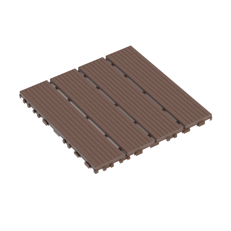 12 in. x 12 in. Plastic Interlocking Deck Tiles, 4-slat Outdoor Flooring Tile in Brown(44-Pack)
