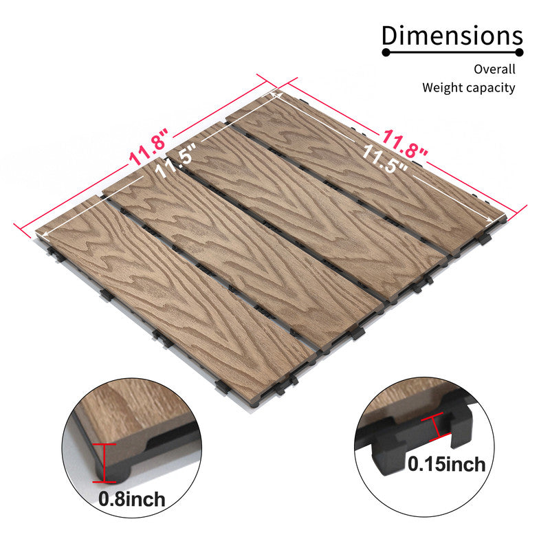 Teak Wood-Plastic Composite Patio Deck Tiles, 12 in. x 12 in. Interlocking Deck Tiles