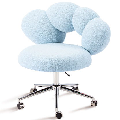 Armless Desk Chair, Teddy Fabric Vanity Chair with Wheels & Adjustable Height, Cute Cross-Legged Office Chair for Bedroom, Living Room & Dressing Room