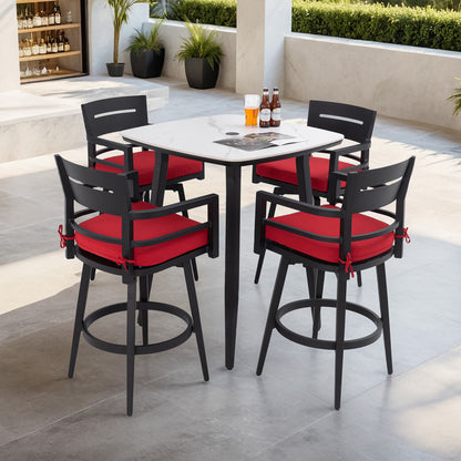 Barvallo 5-Piece Aluminum 41.7 in. Outdoor Bistro Set with Swivel Chairs and Sunbrella Silver Cushion and Umbrella Hole