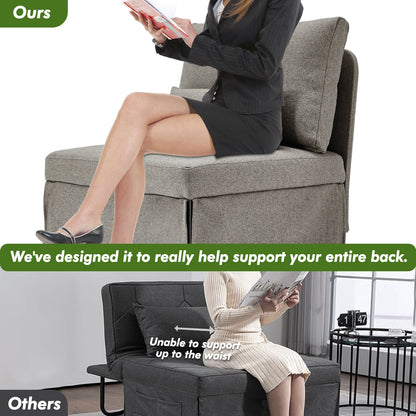 5-in-1 Convertible Sleeper Chair Bed, Assembly-Free Folding Sofa Chair with Adjustable Backrest, Linen Ottoman Sofa Bed for Apartment & Living Room