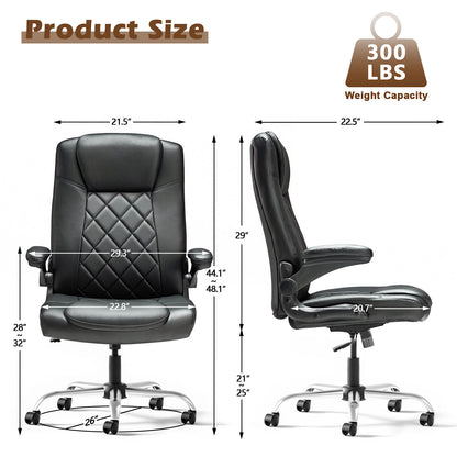 Ergonomic PU Leather Desk Chair with Lumbar Support, Adjustable Height