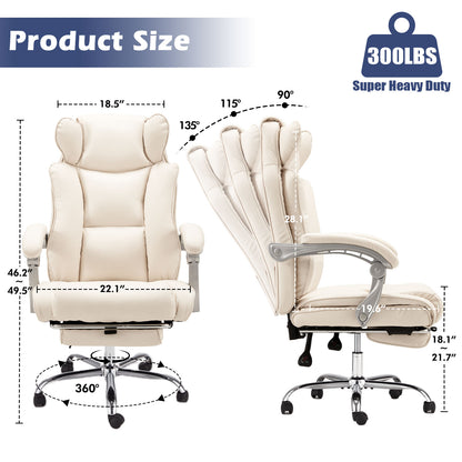 Executive Office Chair with Footrest, High-Back PU Leather Computer Chair, Adjustable Height & Recline, Ergonomic Desk Chair with Linked Armrests