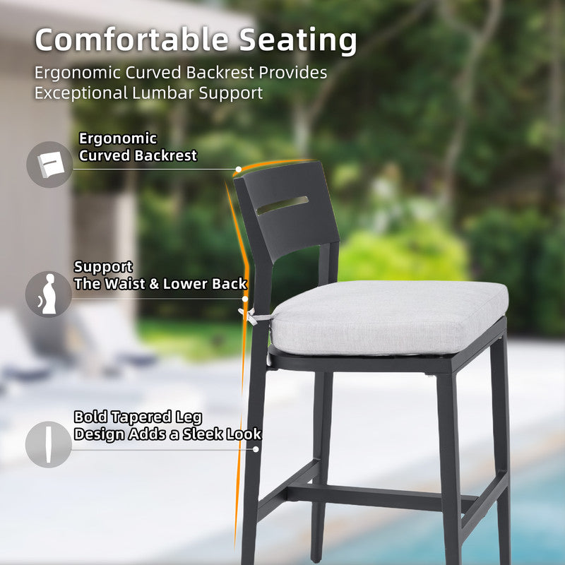 Barvallo 5-Piece Aluminum Rounded-Square 41.7 in. Outdoor Bistro Set with Sunbrella Silver Cushion and Umbrella Hole