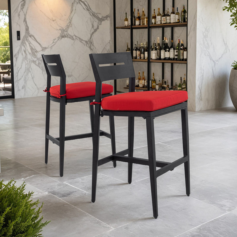 Barvallo Aluminum Outdoor Bar Stool with Sunbrella Cast Silver Cushion (2-Pack)