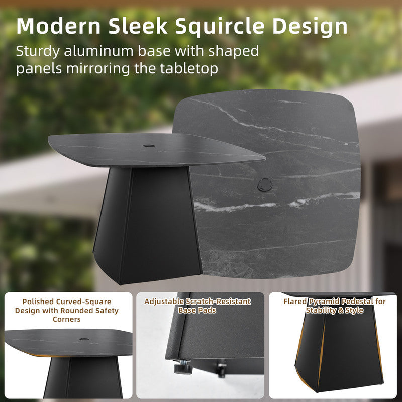 Cavallo 5-Piece Outdoor Pedestal Dining Set Rounded Square Sintered Stone Table & 4 Swivel Rockers W/ Sunbrella Cushions