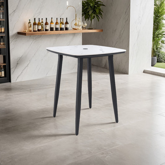 Barvallo Rounded-Square Aluminum Outdoor Bistro Table with Sintered Stone Tabletop and Umbrella Hole