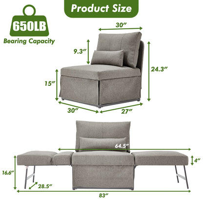 5-in-1 Convertible Sleeper Chair Bed, Assembly-Free Folding Sofa Chair with Adjustable Backrest, Linen Ottoman Sofa Bed for Apartment & Living Room