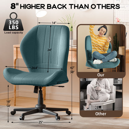 Criss Cross Office Chair with Wheels, Wide Armless Desk Chair with Tall Back, Ergonomic Cross-Legged Vanity Chair for Bedroom & Home Office
