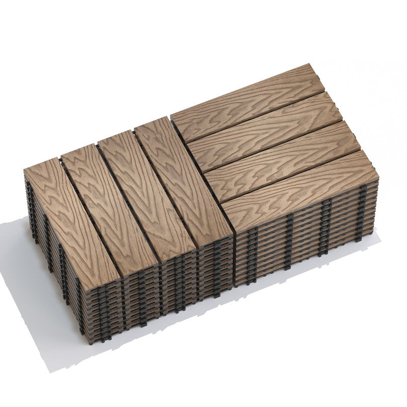 Teak Wood-Plastic Composite Patio Deck Tiles, 12 in. x 12 in. Interlocking Deck Tiles