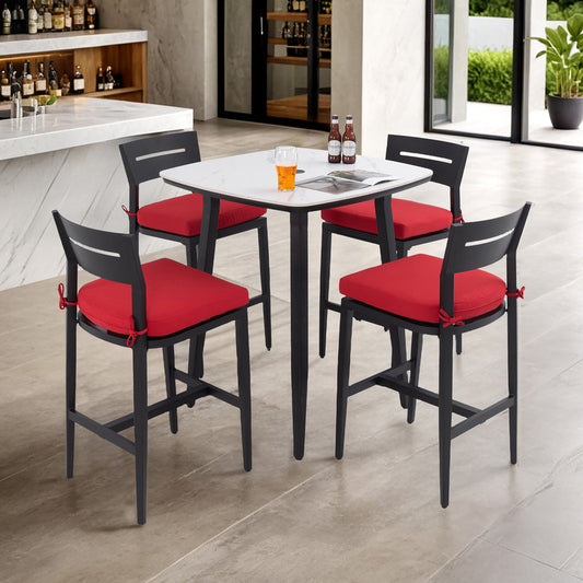 Barvallo 5-Piece Aluminum Rounded-Square 41.7 in. Outdoor Bistro Set with Sunbrella Silver Cushion and Umbrella Hole