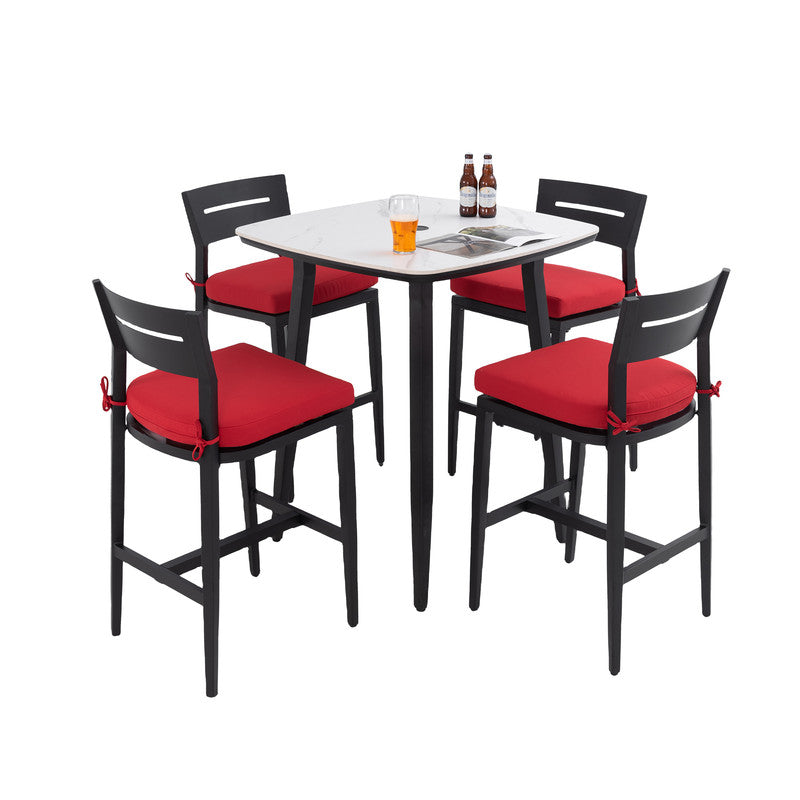Barvallo 5-Piece Aluminum Rounded-Square 41.7 in. Outdoor Bistro Set with Sunbrella Silver Cushion and Umbrella Hole