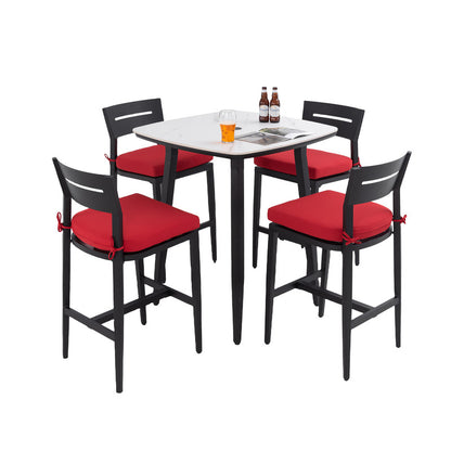 Barvallo 5-Piece Aluminum Rounded-Square 41.7 in. Outdoor Bistro Set with Sunbrella Silver Cushion and Umbrella Hole
