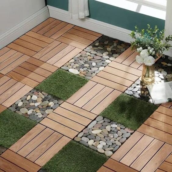 Oak Wood-Plastic Composite Patio Deck Tiles, 12 in. x 12 in. Interlocking Deck Tiles