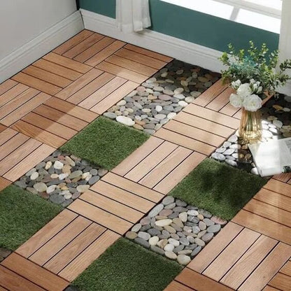 Oak Wood-Plastic Composite Patio Deck Tiles, 12 in. x 12 in. Interlocking Deck Tiles
