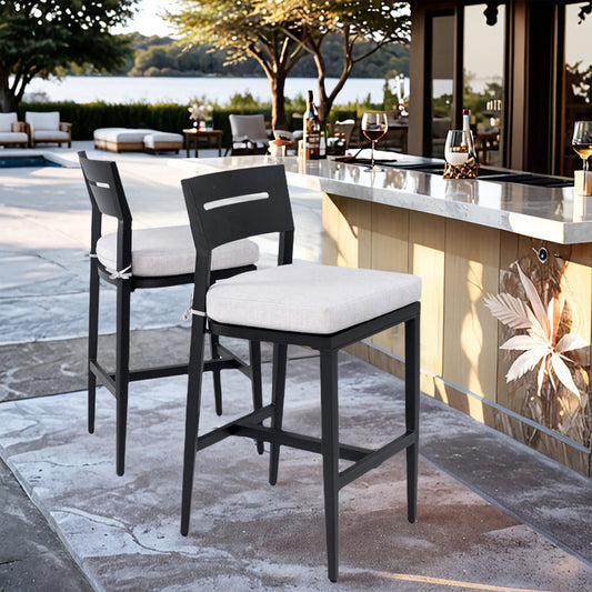 Barvallo Aluminum Outdoor Bar Stool with Sunbrella Cast Silver Cushion (2-Pack)
