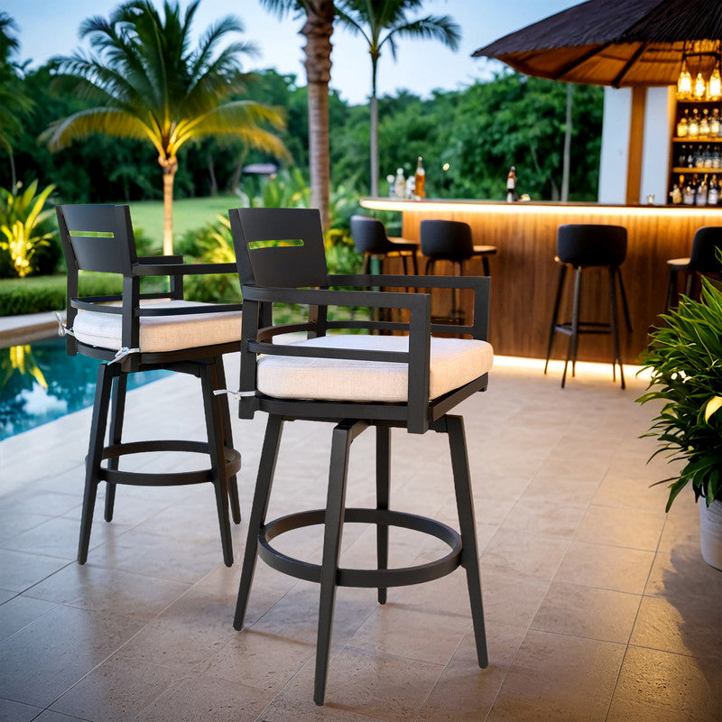 Barvallo Swivel Aluminum Outdoor Bar Stool with Sunbrella Cast Silver Cushion (2-Pack)