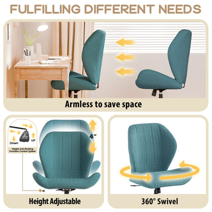 Criss Cross Office Chair with Wheels, Wide Armless Desk Chair with Tall Back, Ergonomic Cross-Legged Vanity Chair for Bedroom & Home Office