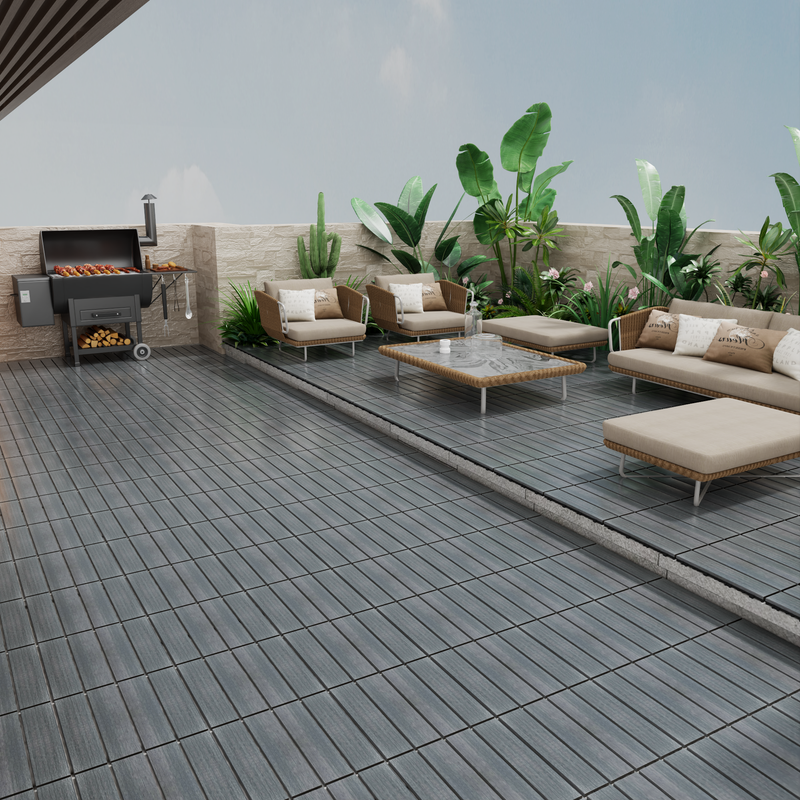 Wood-Plastic Composite Patio Deck Tiles, 12 in. x 12 in. Interlocking Deck Tiles in Grey
