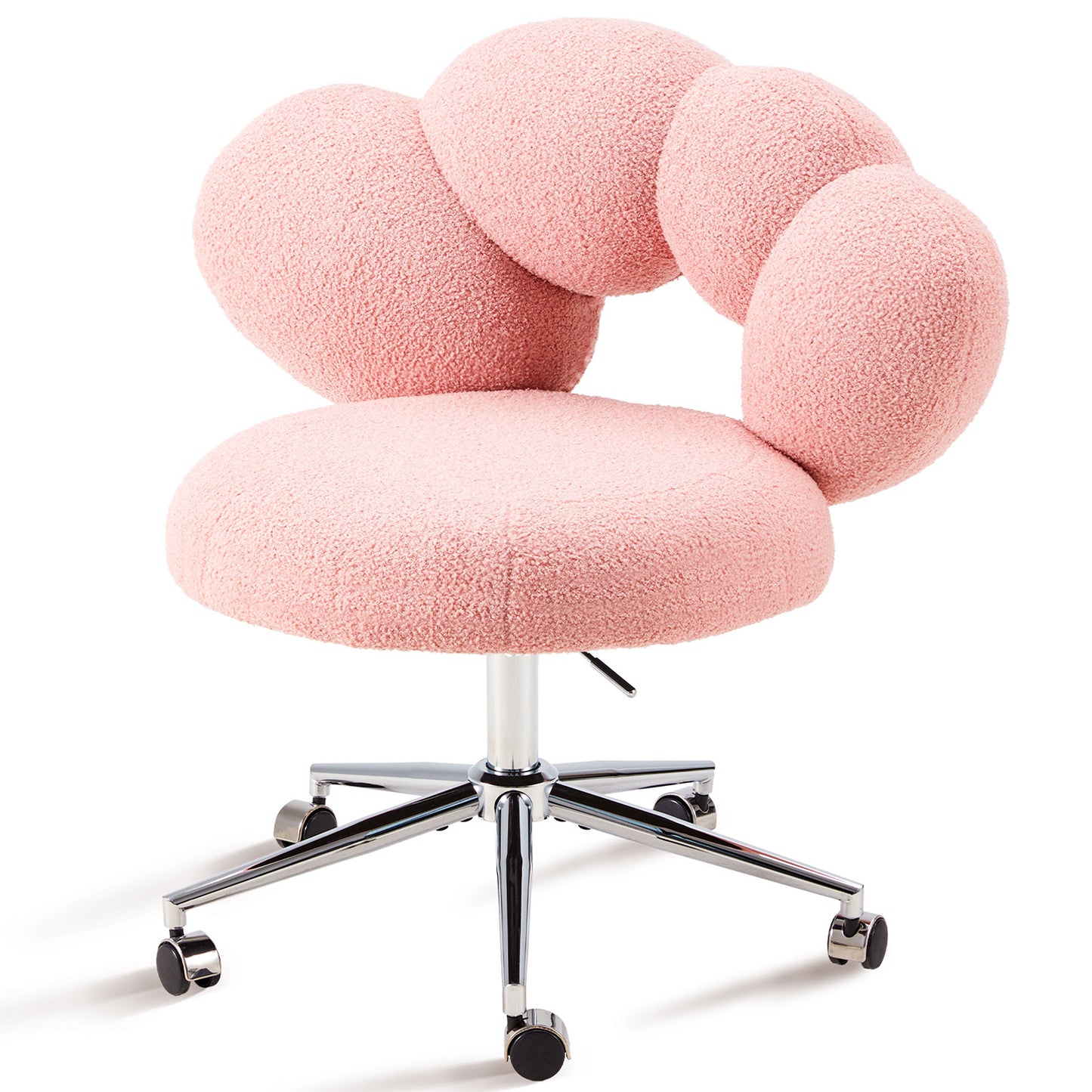 Armless Desk Chair, Teddy Fabric Vanity Chair with Wheels & Adjustable Height, Cute Cross-Legged Office Chair for Bedroom, Living Room & Dressing Room