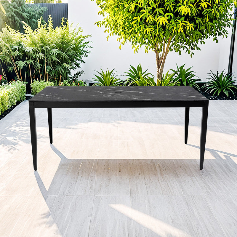Cavallo Rectangle Aluminum Outdoor Dining Table with Black Marble-Inspired Sintered Stone Top