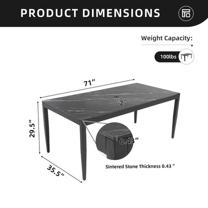 Cavallo Rectangle Aluminum Outdoor Dining Table with Black Marble-Inspired Sintered Stone Top