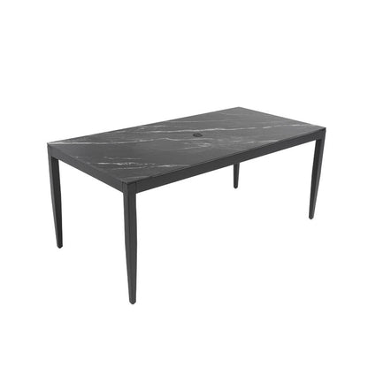 Cavallo Rectangle Aluminum Outdoor Dining Table with Black Marble-Inspired Sintered Stone Top