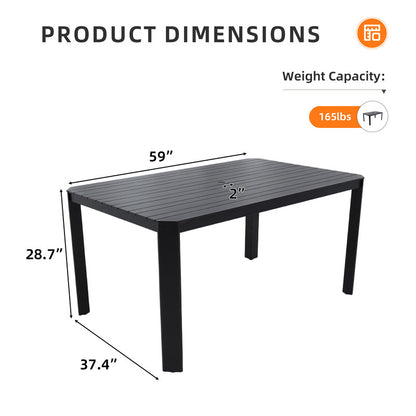 Arvello Black Rectangle Aluminum Outdoor Dining Table with Umbrella Hole
