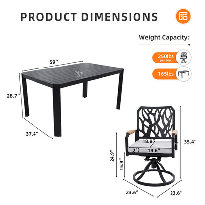 Arvello 7-Piece Aluminum Outdoor Dining Set with Swivel Rocking Chairs Sunbrella Cushions