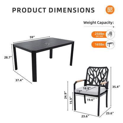 Arvello 7-Piece Aluminum Outdoor Dining Set with 6 Stationary Dining Chairs Sunbrella Cushions
