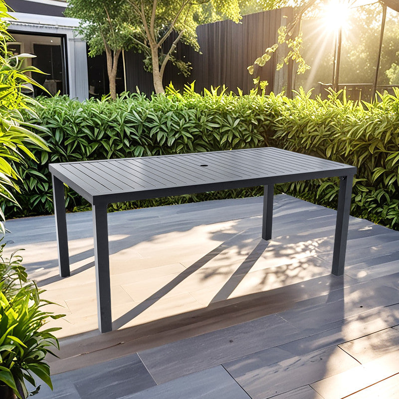 Alderon Rectangle Aluminum Outdoor Dining Table with Umbrella Hole